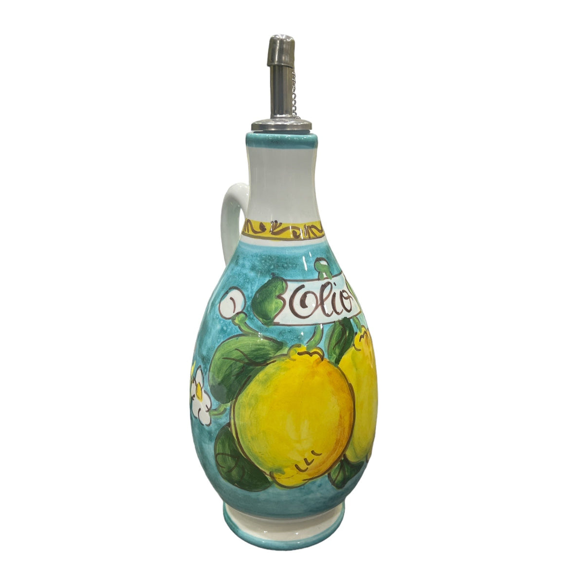 Bottiglia Olio Con Manico Fantasia Limoni E Fiori - Sorrento è