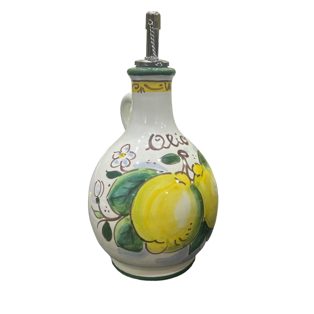 Bottiglia Olio Tonda Con Manico Fantasia Limoni E Fiori - Sorrento è