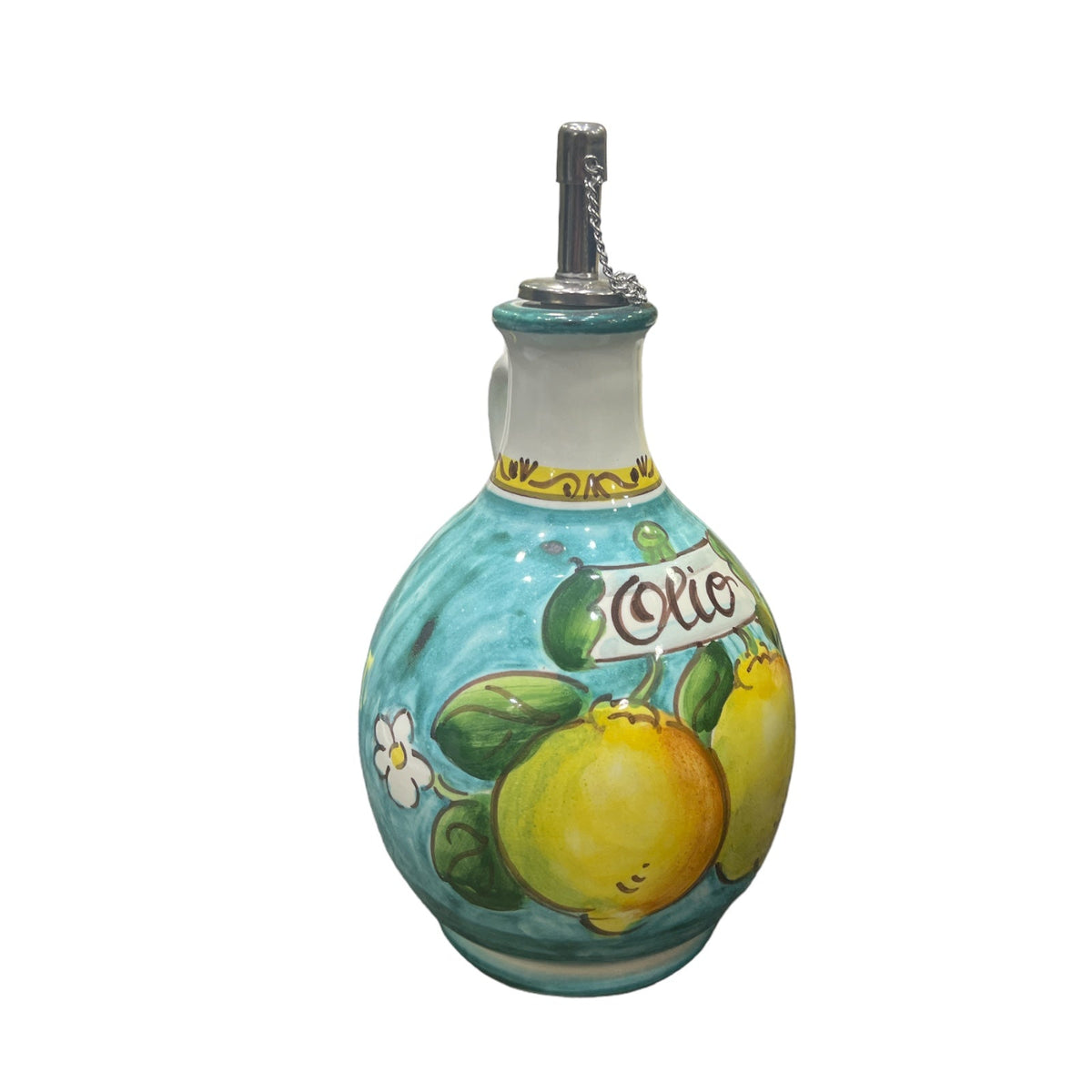 Bottiglia Olio Tonda Con Manico Fantasia Limoni E Fiori - Sorrento è