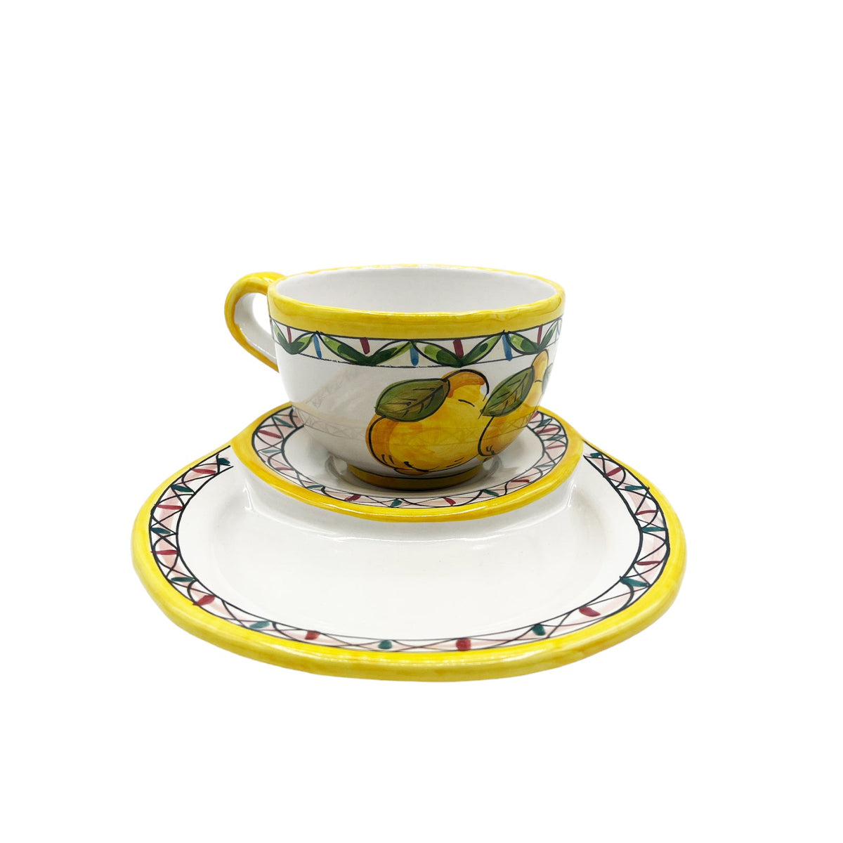Tazza Latte Con Piattino Fantasia Limoni Geometrico - Sorrento è